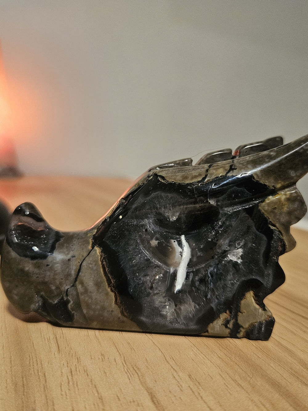 Polished Black and Brown Volcanic Agate Decorative Stone Dragon Figurine